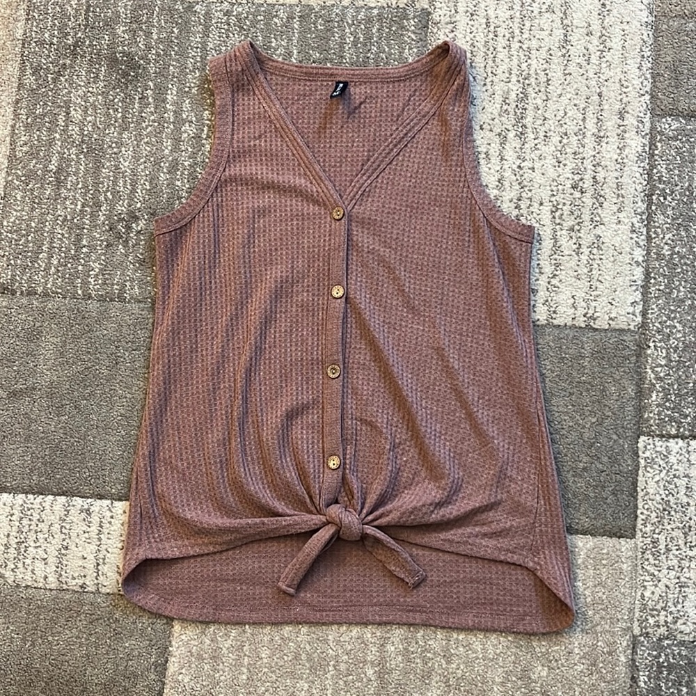 Waffle knit tie front top